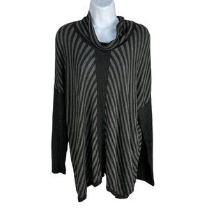 Eileen Fisher Womens Medium Striped Cowl Neck Sweater Top Black & Gray